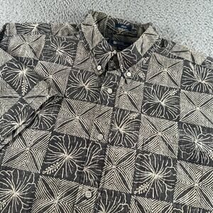 Reyn Spooner Shirt Mens XL Hawaiian Aloha Reverse Weave Button Up Black Tiles